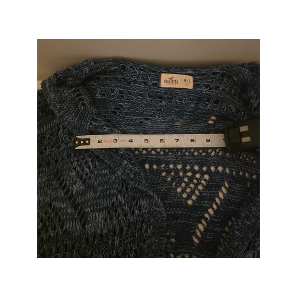 Hollister Womens Open Knit Cardigan M/L Blue Hooded Knitted Preppy Casual Norm - Picture 6 of 8